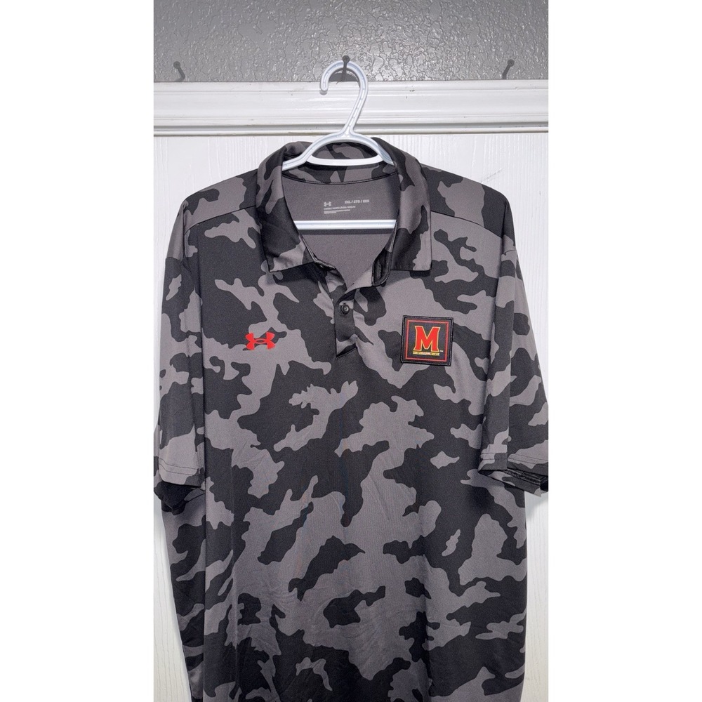 Under Armour XXLarge Loose Maryland Terrapins Black/Red Camo Polo Shirt Men's